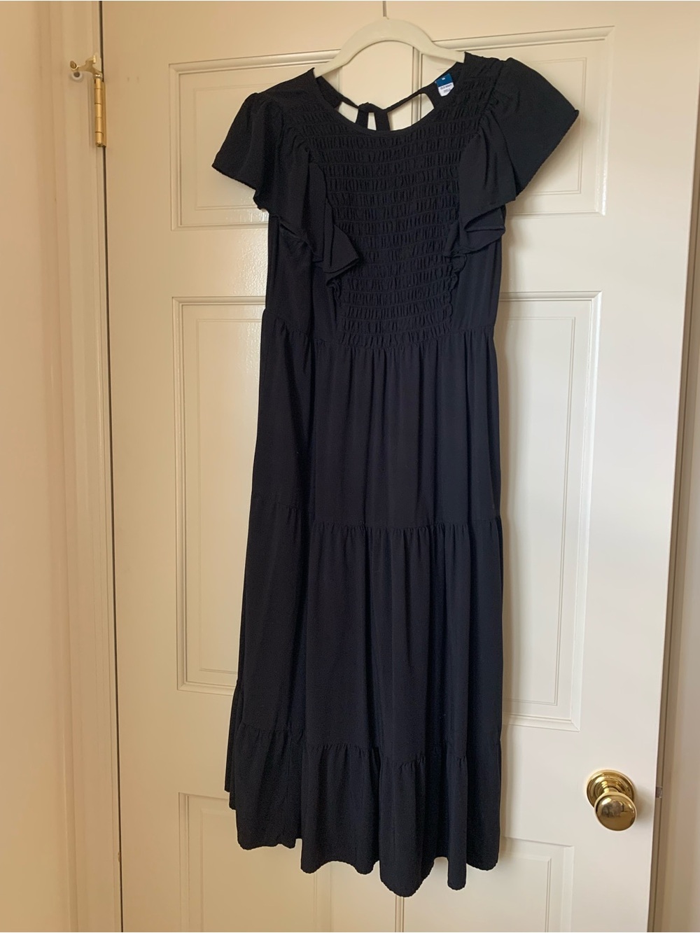 Old Navy Black Smocked Midi Dress with Flutter Sleeves